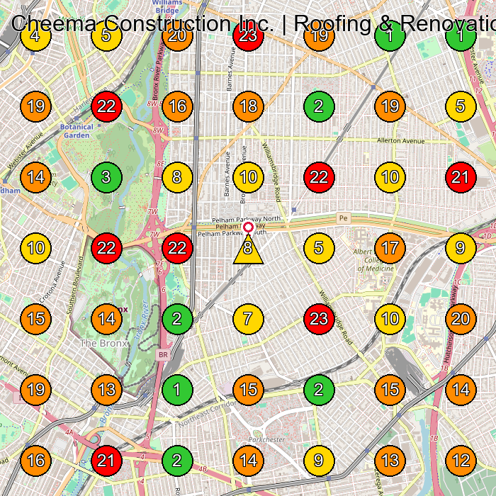Cheema Construction Inc. | Roofing & Renovation Specialists General Contractor GeoGrid ranking map for Bronx NY